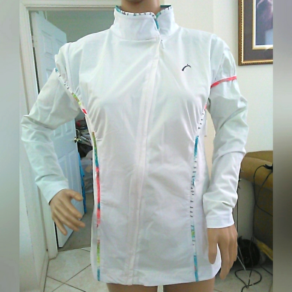 BNWT SWING DISH Women's White Jacket W/PLEATS DETAIL ASYMMETRICAL ZIPPER PKTS SM
